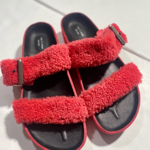 Rag & Bone Coral Shearing Chunky Platform Evin Slip On Woman’s Buckle Sandals 11 - Picture 3 of 16